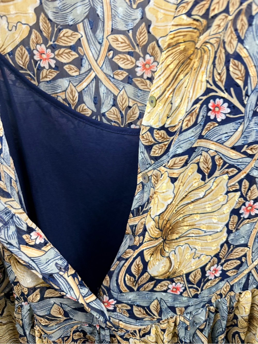 H&M x morris & co Blue Floral Long-Sleeve Tiered Maxi Dress with Yellow Accents - Picture 5 of 12